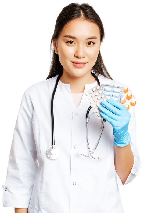 female holding medicines